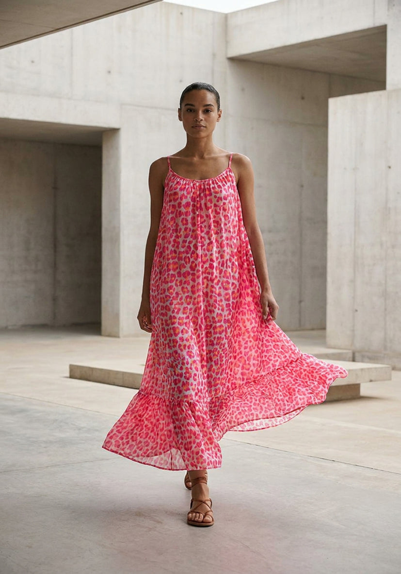 Maxi Dress Muslin Leo - neonpink