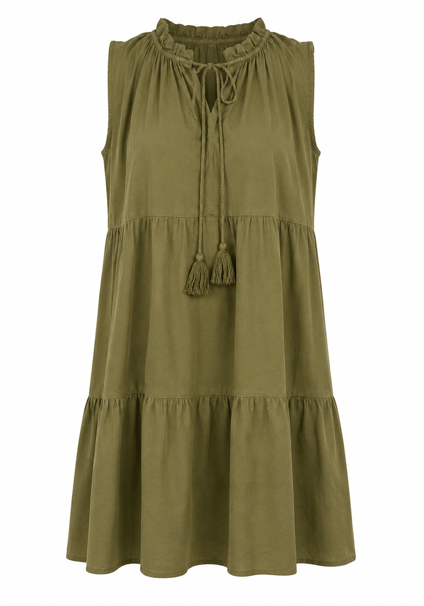 Short Dress PomPom - olive
