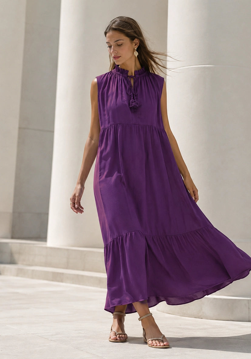 Maxi Dress PomPom - lila