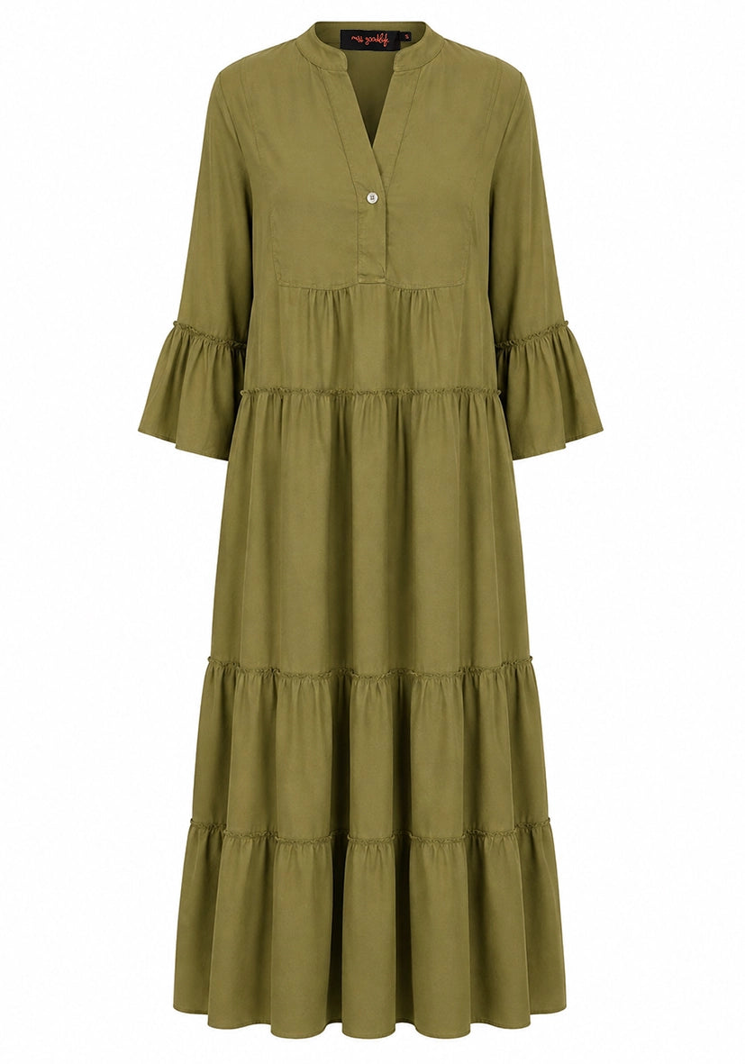 Maxi Dress Trumpet Arms - oliv