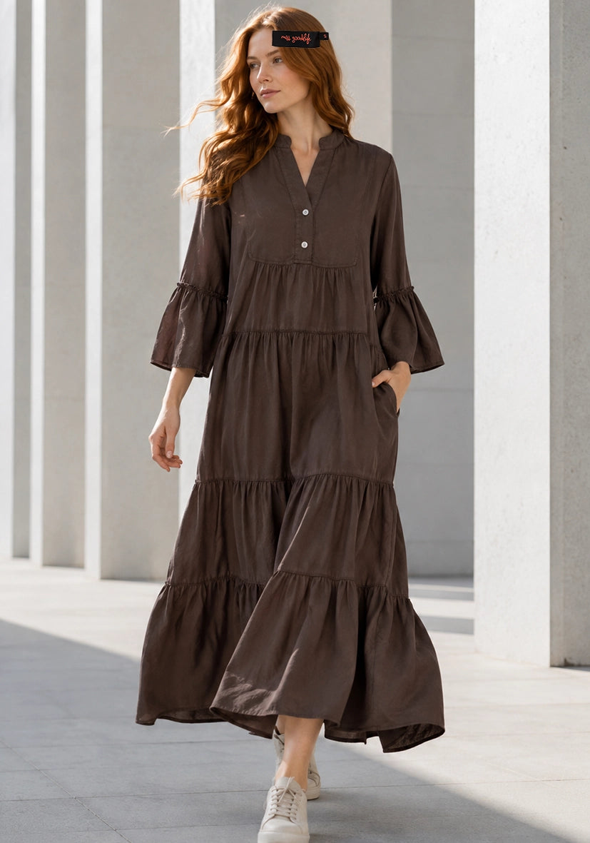 Maxi Dress Trumpet Arms - braun
