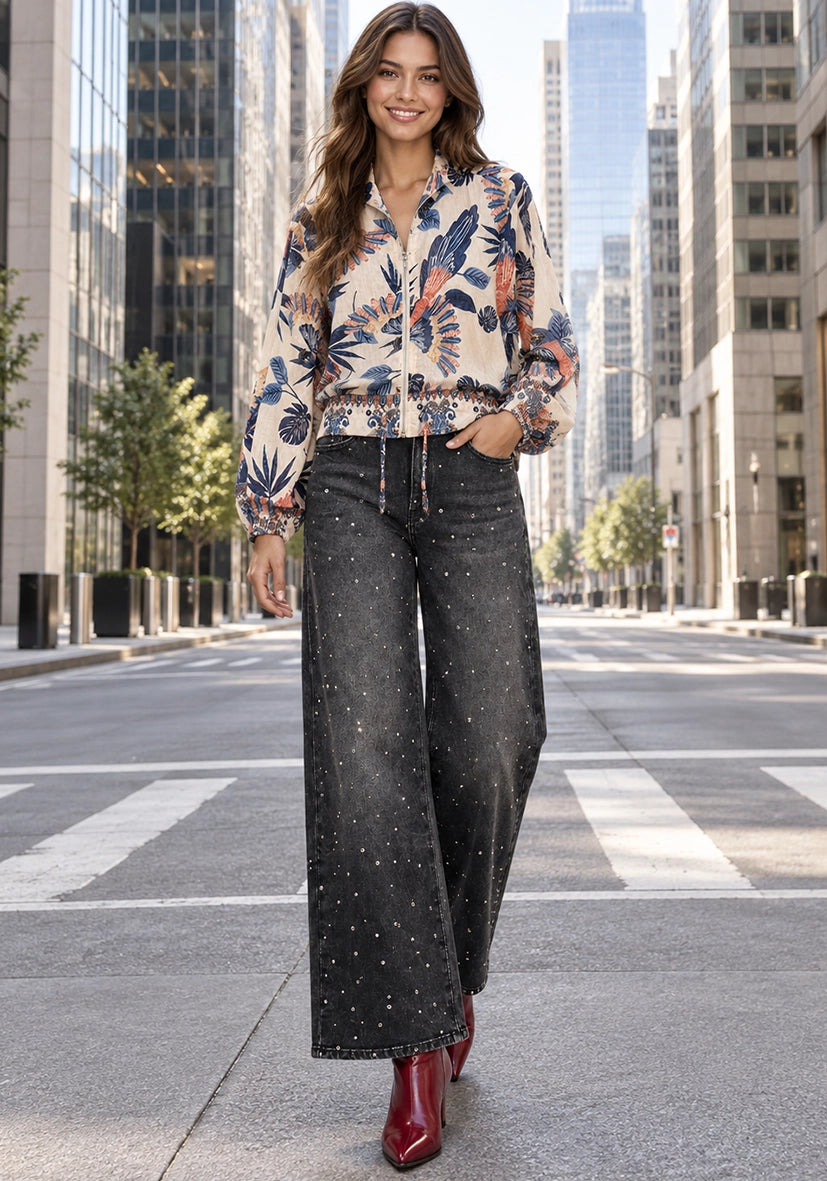 Jeans Crystal Studded - schwarz