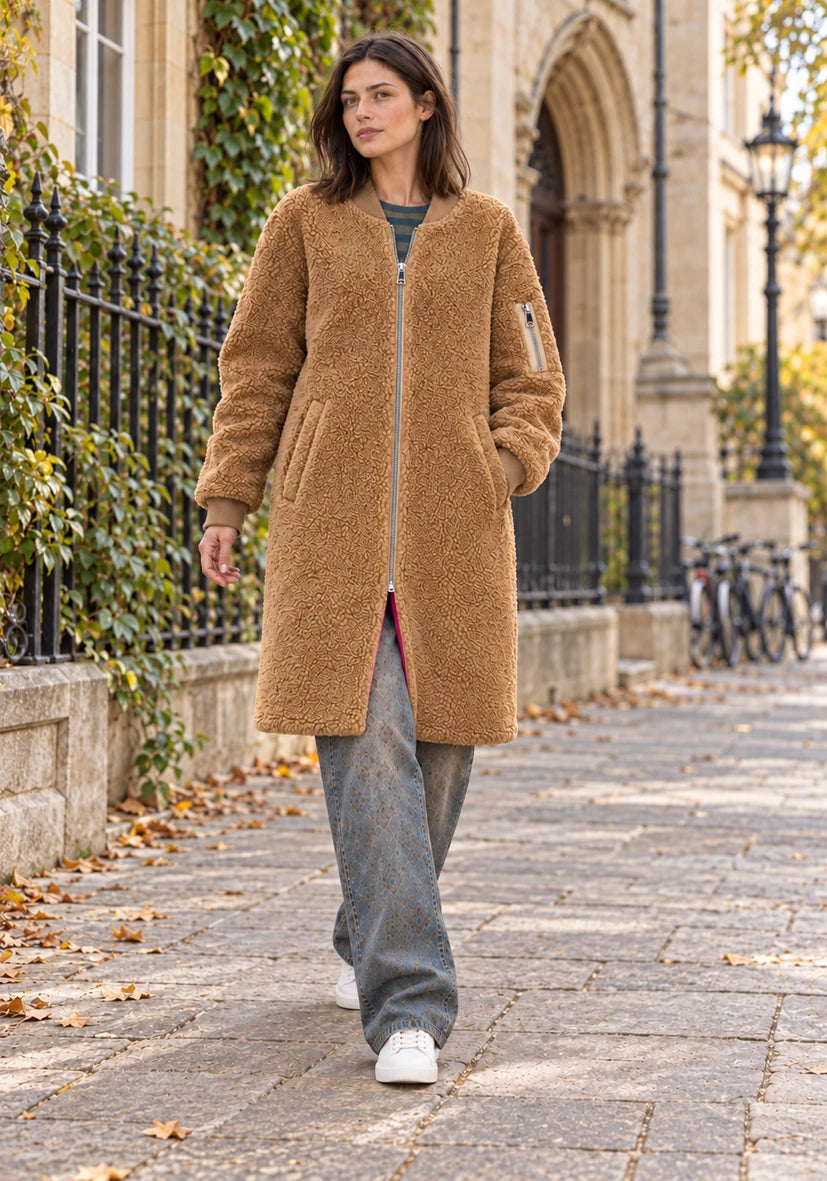 Teddy Jacket Zipper Long - Cognac