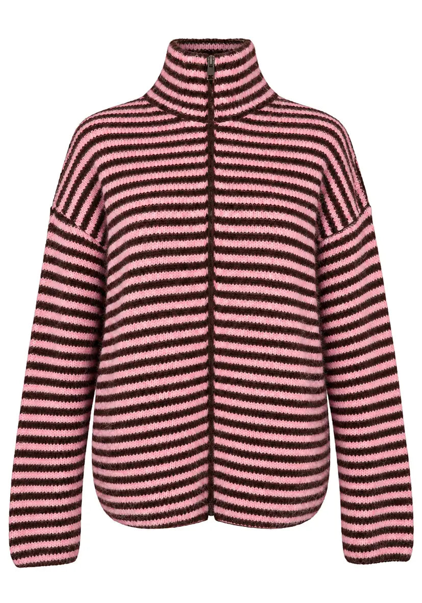 Strickjacke Stripes - braun/flashrose