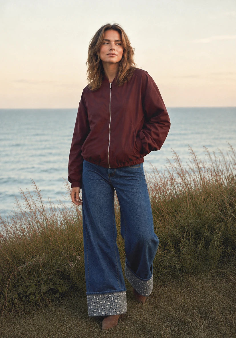 Plain bomber jacket - Plum
