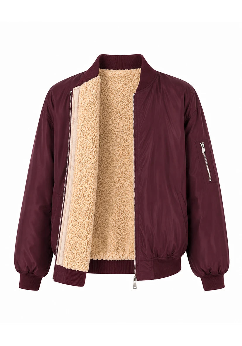 Bomberjacke Teddy Fleece- bordeaux