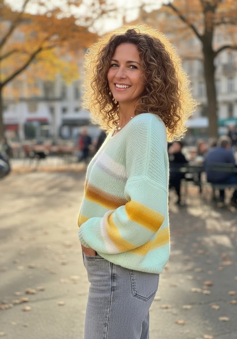 Pullover gebrushed mit multicolor Stripes - mint