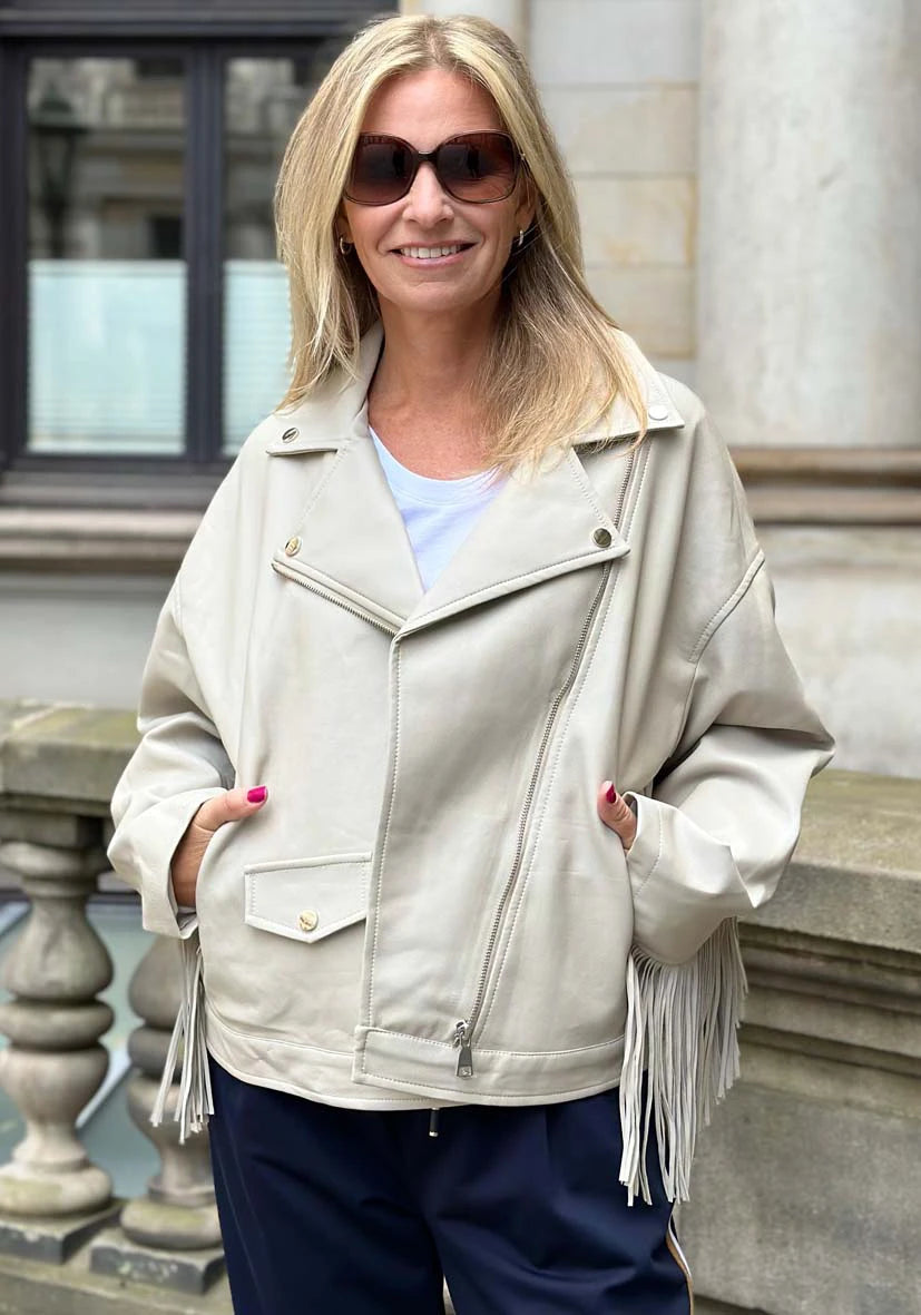 Vegane Lederjacke mit Fransen - beige