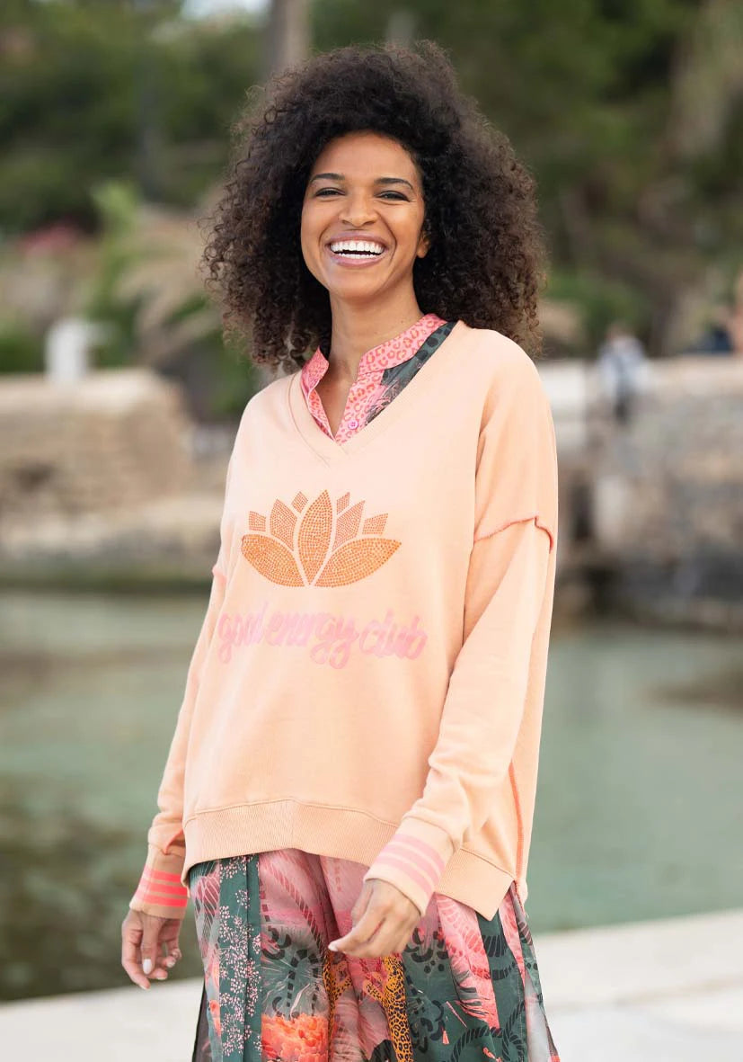 V-Neck Good Energy Namasté Strass - puder