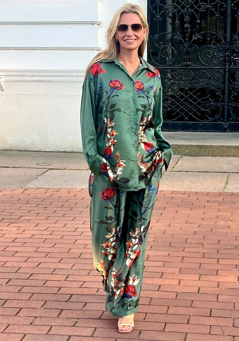 Blouse Roses green