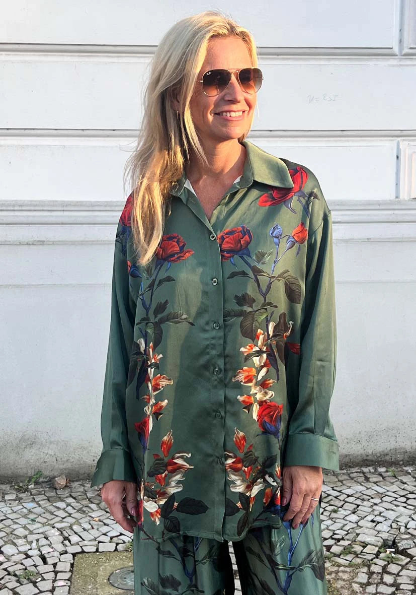 Blouse Roses green