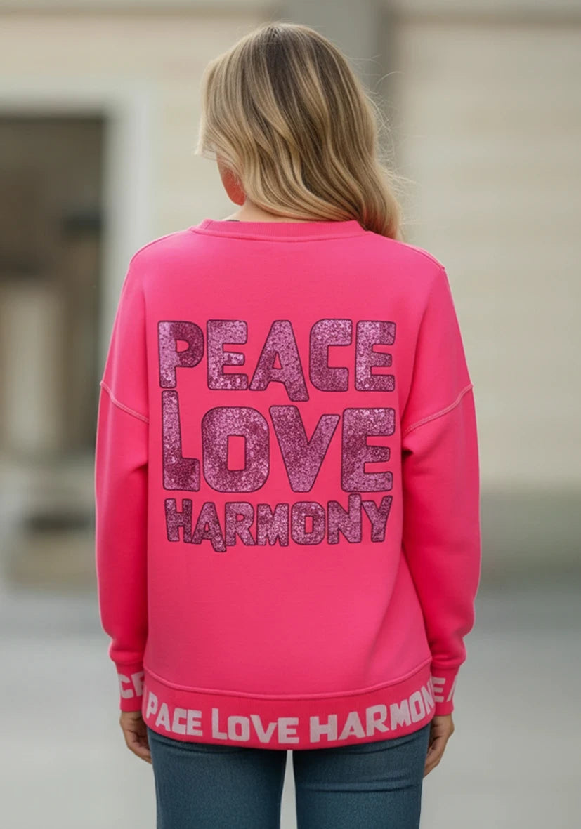 Roundneck Peace Love Harmony - neonpink