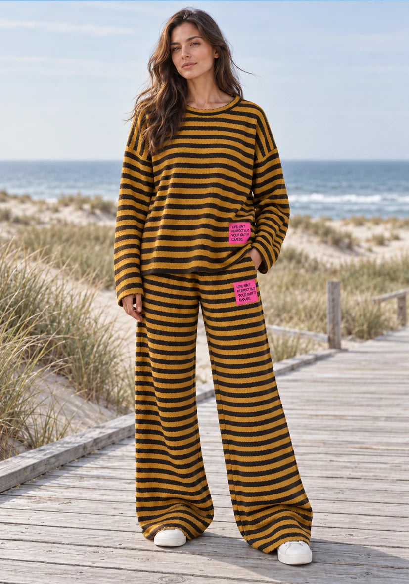 Knit Pants stripes - Pistachio/Brown