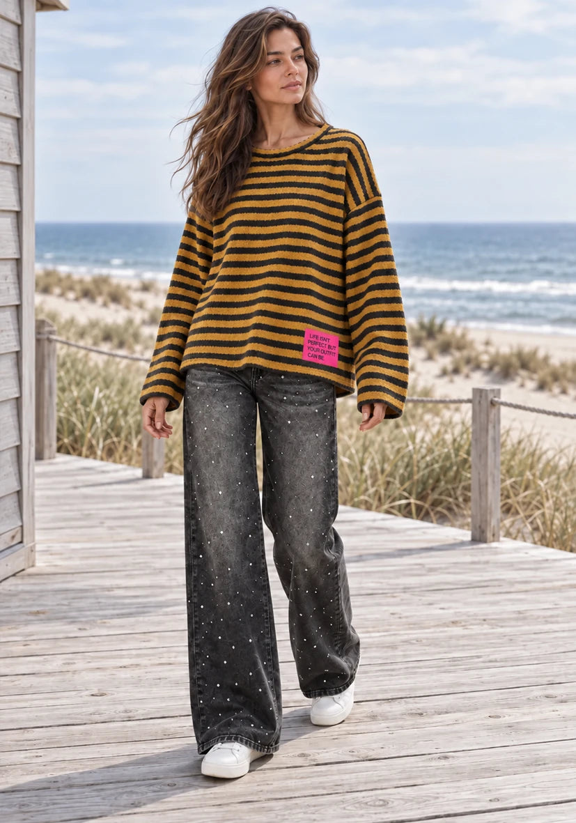Knit Sweater stripes - Pistachio/Brown
