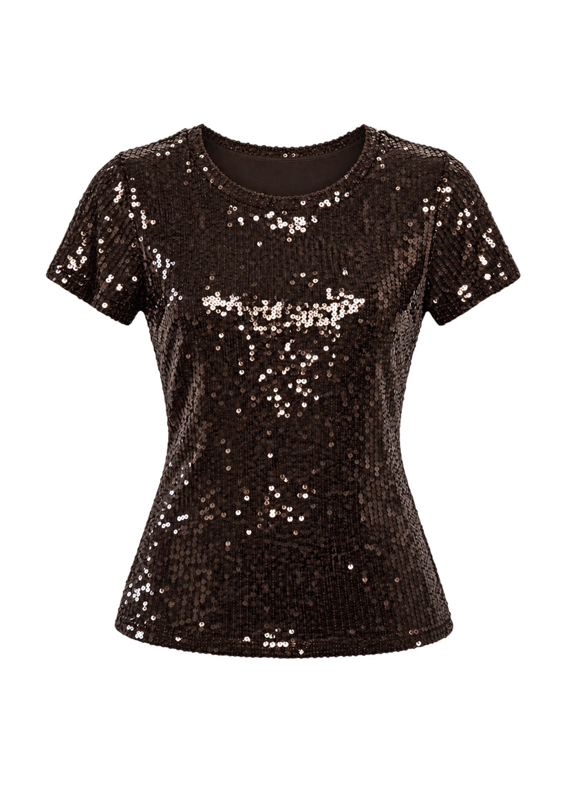 T-Shirt Glamour Glow Paillette - Darkbrown