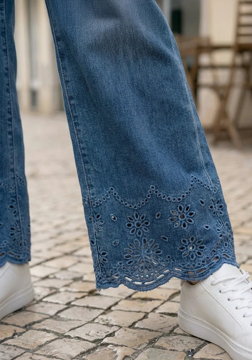 Jeans Flower Embroidery - blue