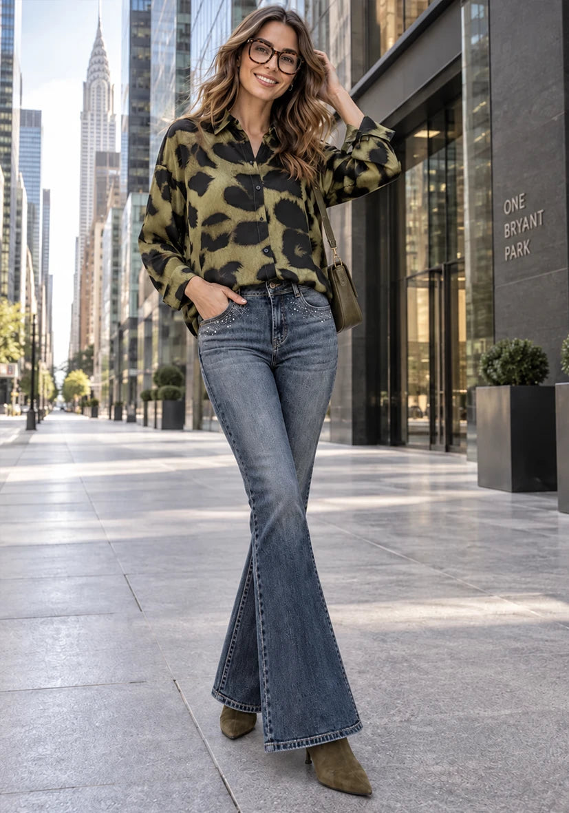 Flared Jeans Strass - grau