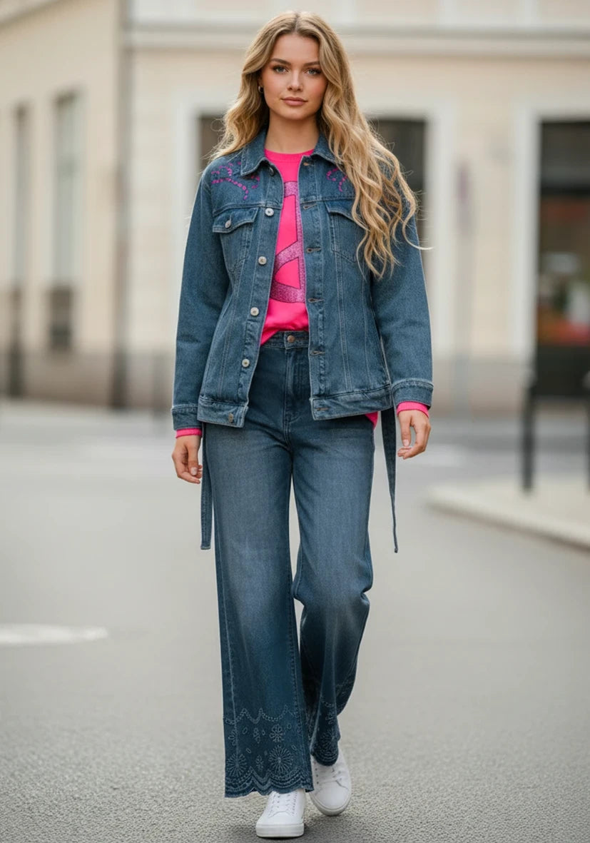 Jeans Flower Embroidery - blue
