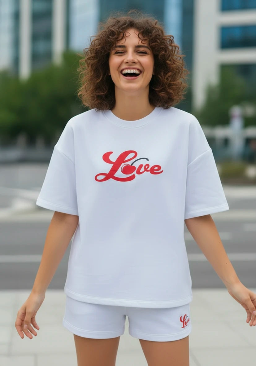 Sweater Shortsleeve Love Cherry - weiß