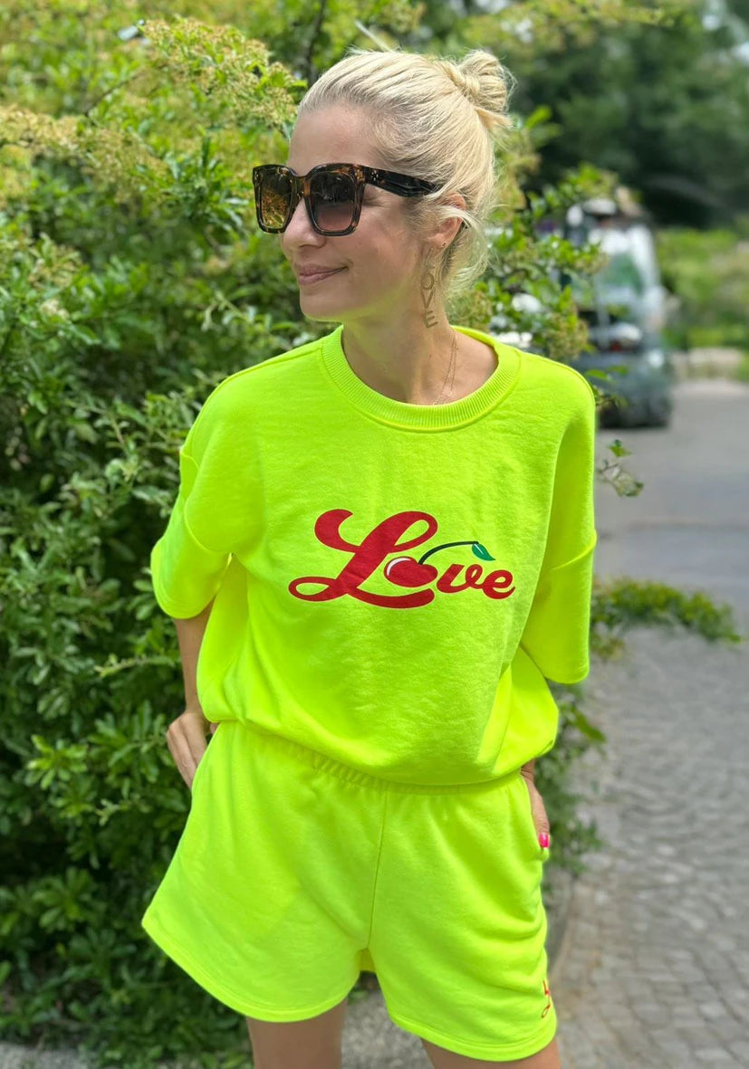 Sweater Shortsleeve Love Cherry - neongelb