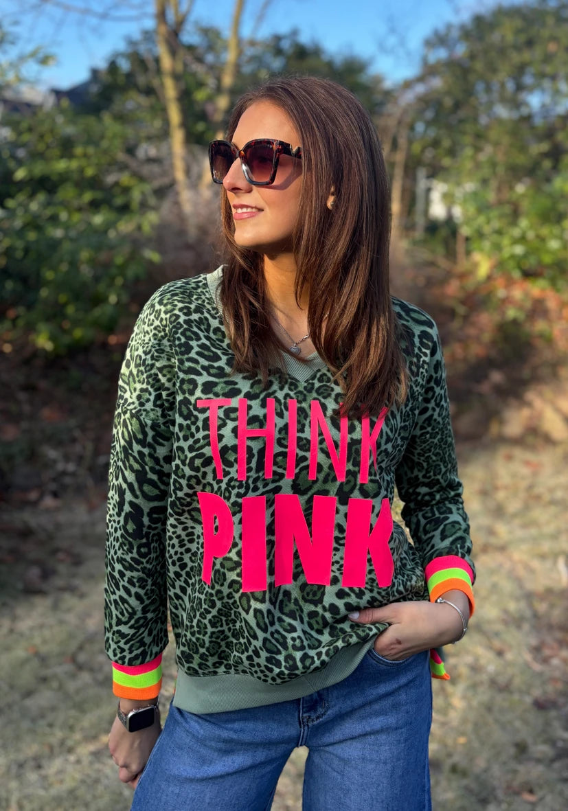 V-Neck Think Pink Leo - almond