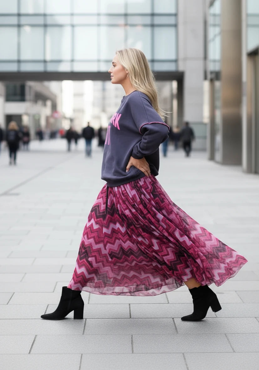Maxi-Rock Zic Zac Tüll - rose/black