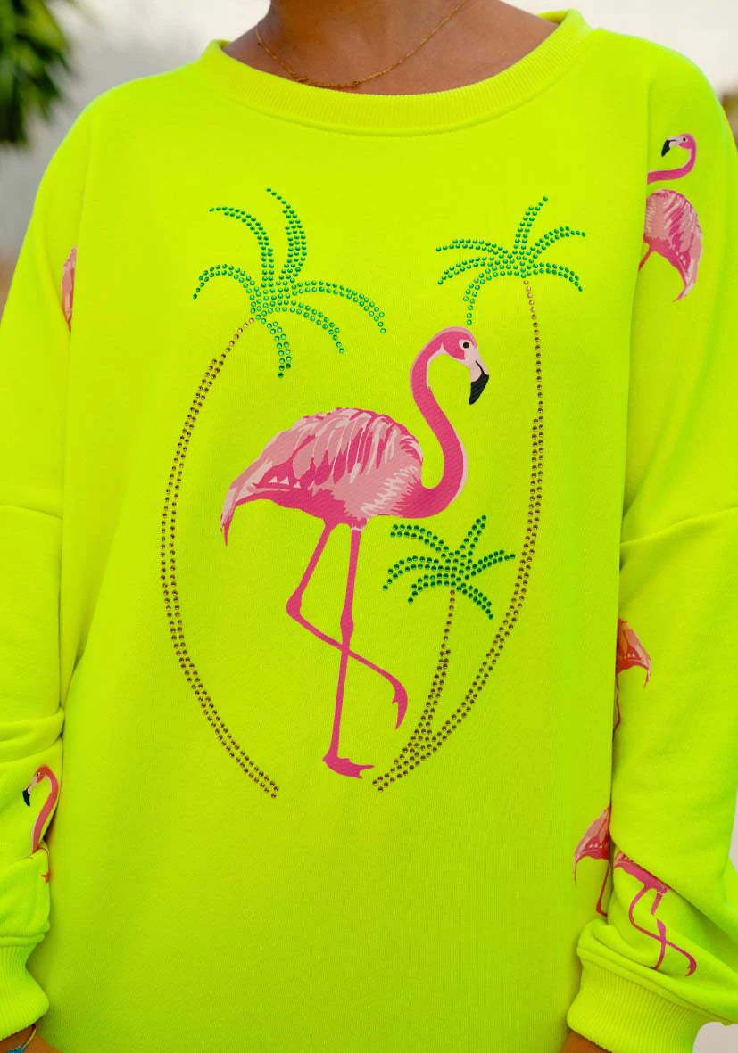 Roundneck Flamingo Strass - neonyellow