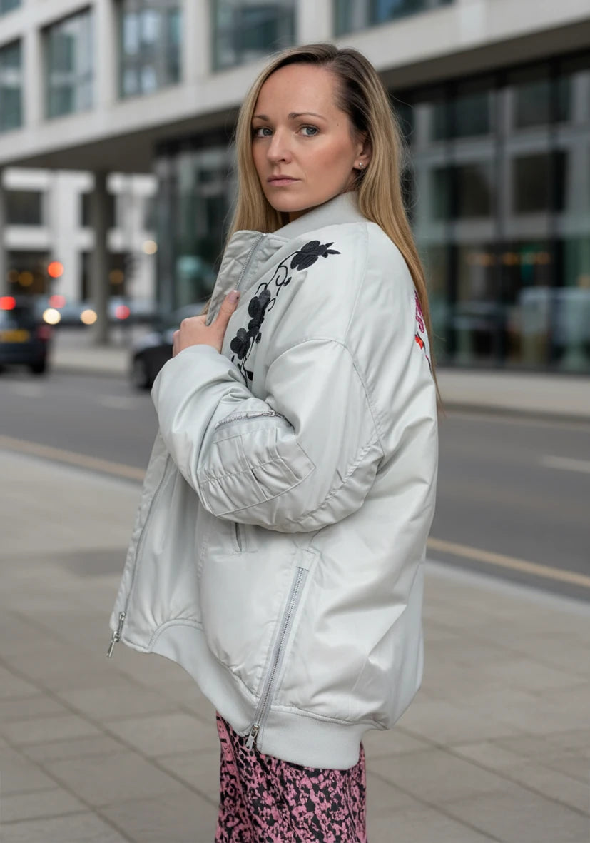 Oversize Bomberjacke stichted Heart - lightgrey