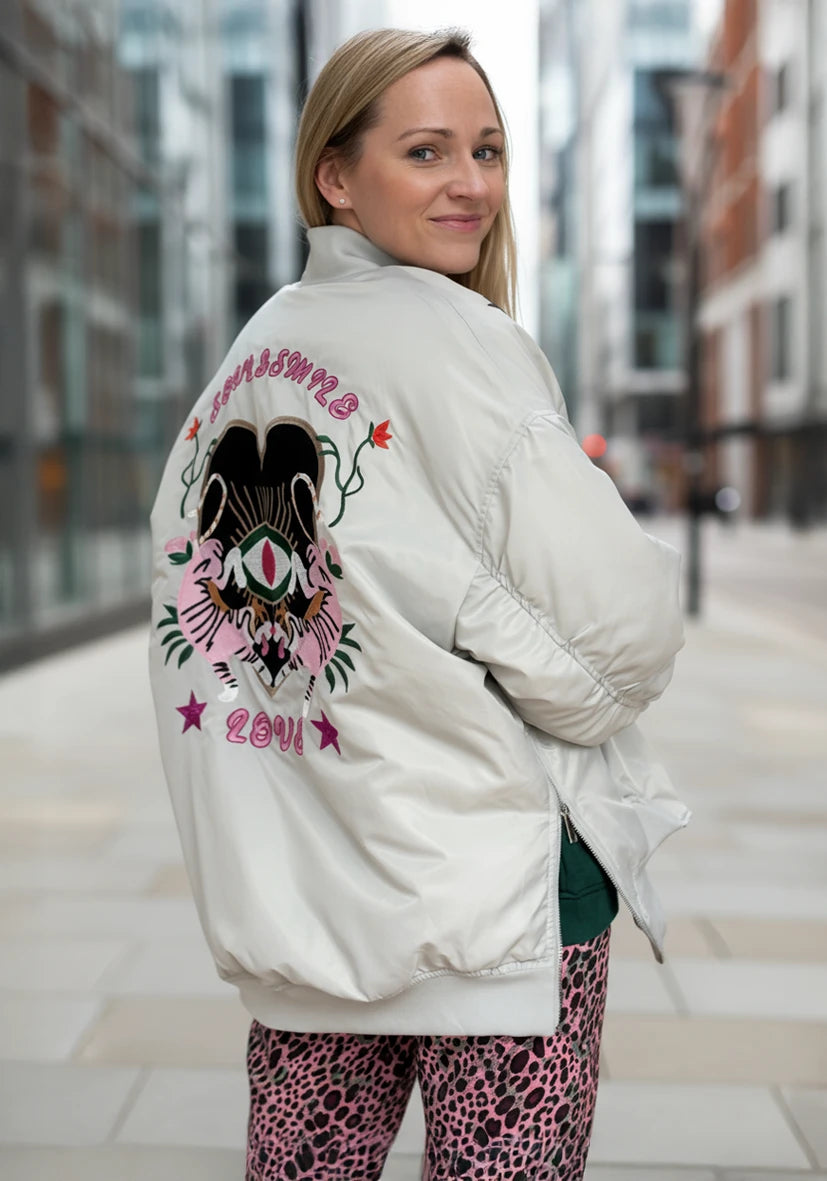 Oversize Bomberjacke stichted Heart - lightgrey