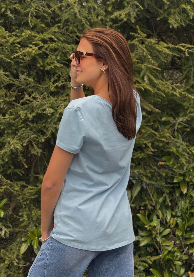 T-Shirt V-Neck Mon Amour - hellblau