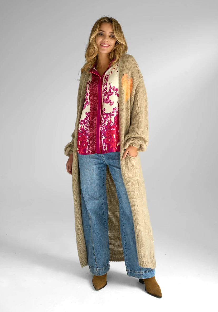 Long Cardigan Multicolor Heart - creme