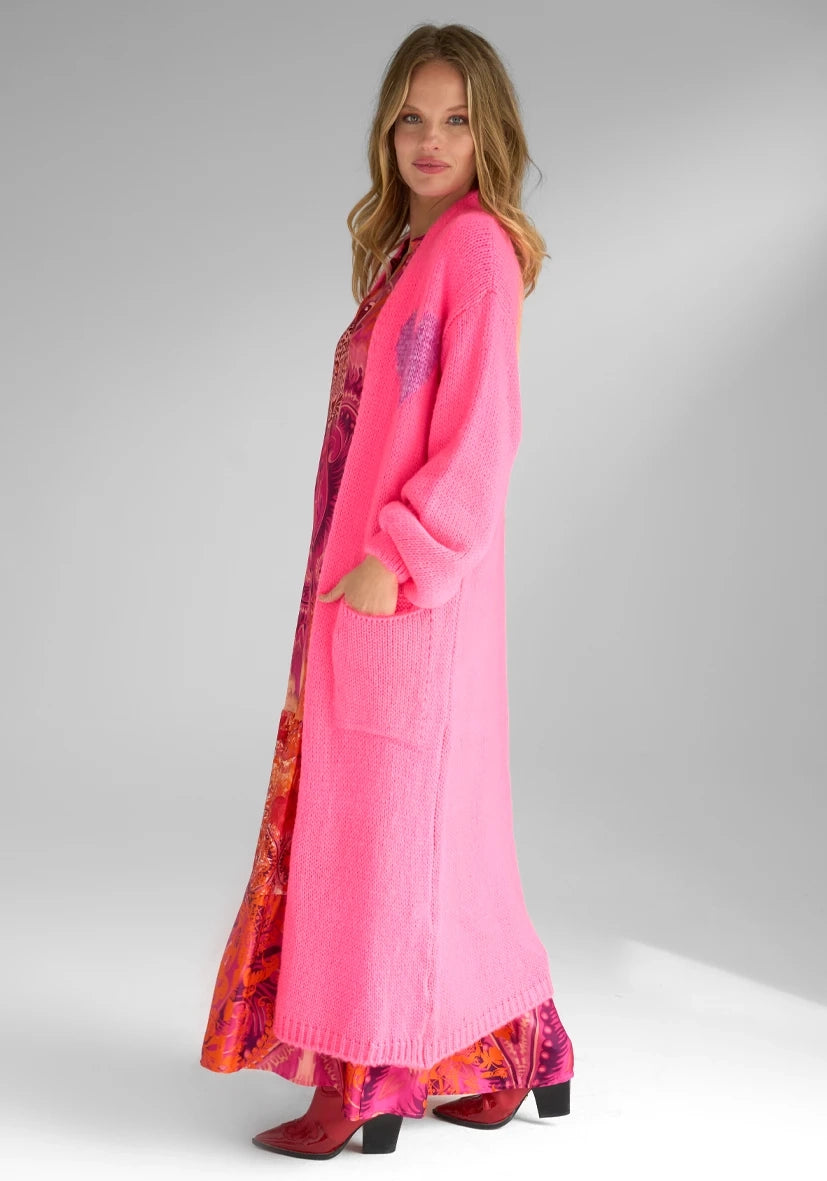 Long Cardigan Multicolor Heart - neonpink