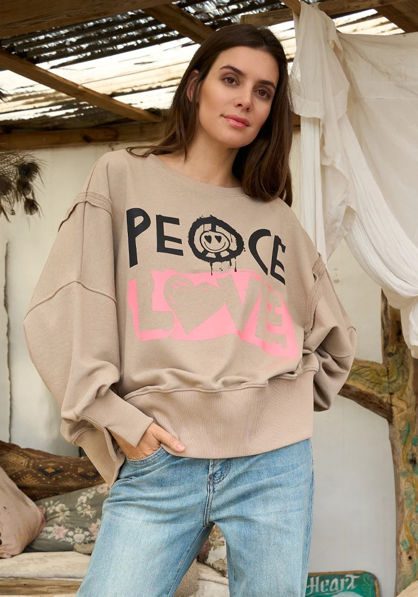 Roundneck wide Peace and Love - sand