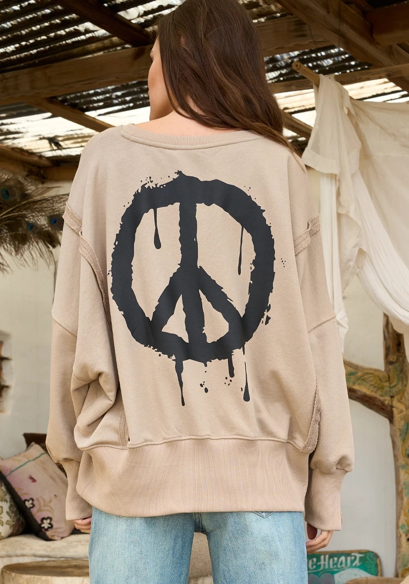 Roundneck wide Peace and Love - sand