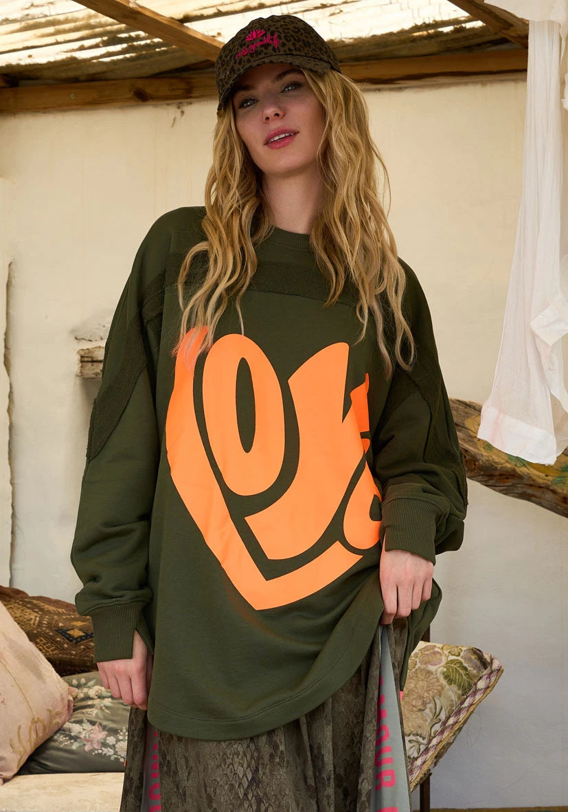 Roundneck long LOVE - oliv