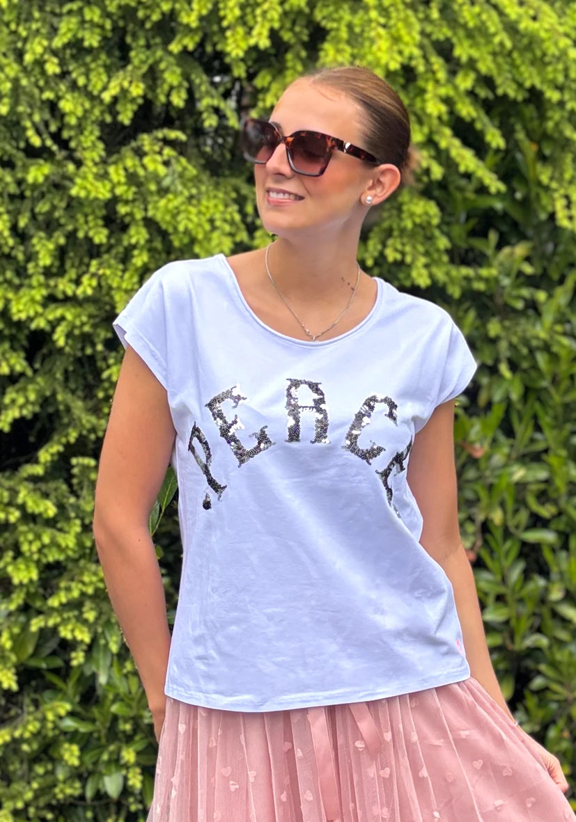 T-Shirt Roundneck Peace Snake - weiß