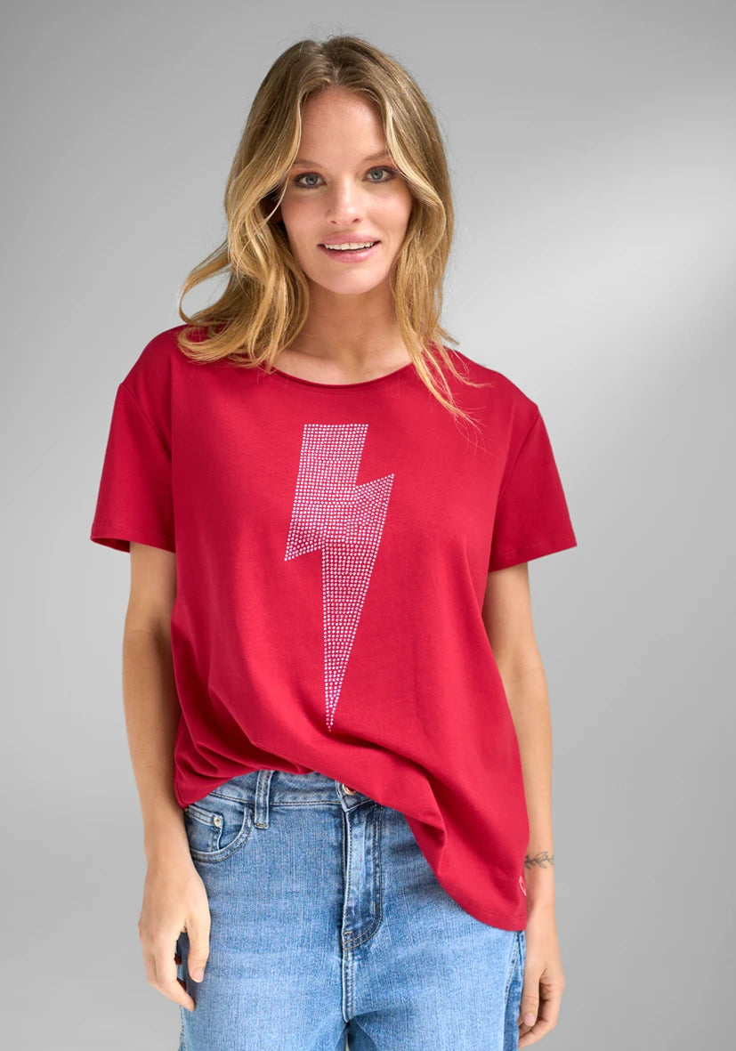 T-Shirt V-Neck Lightning Strass - rot