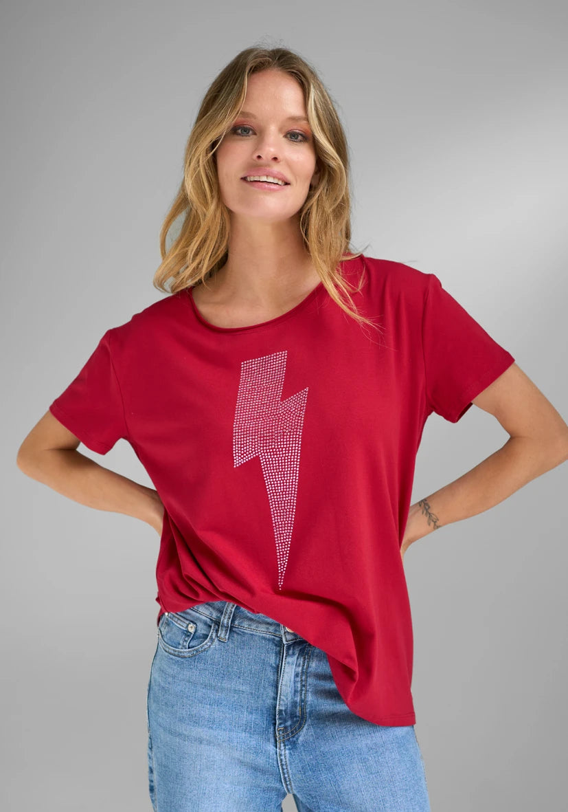 T-Shirt V-Neck Lightning Strass - rot
