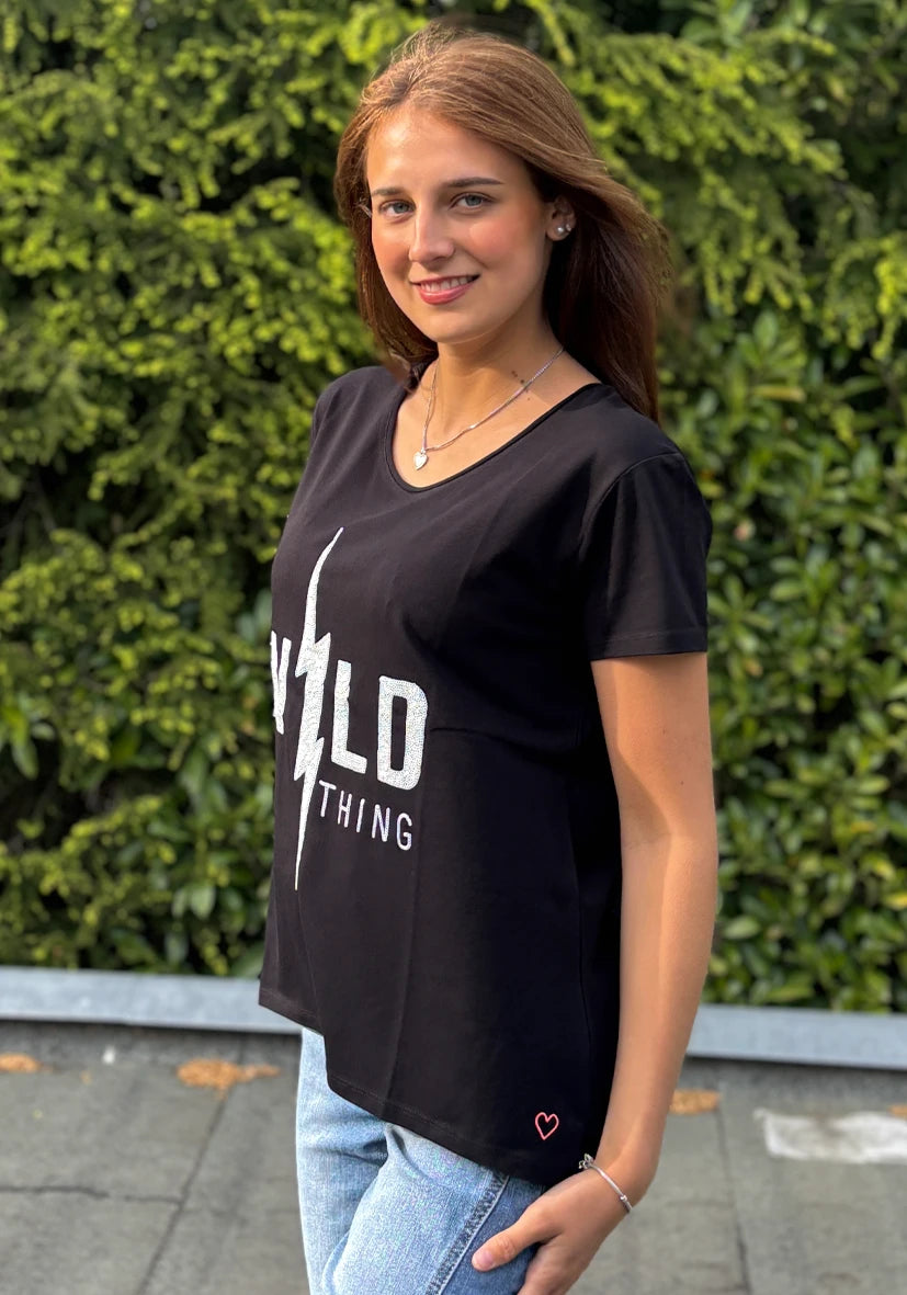 T-Shirt Roundneck Wild Thing Paillette - schwarz