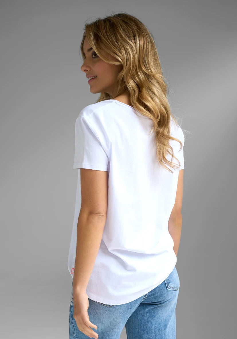 T-Shirt Roundneck Heartface Strass - weiß