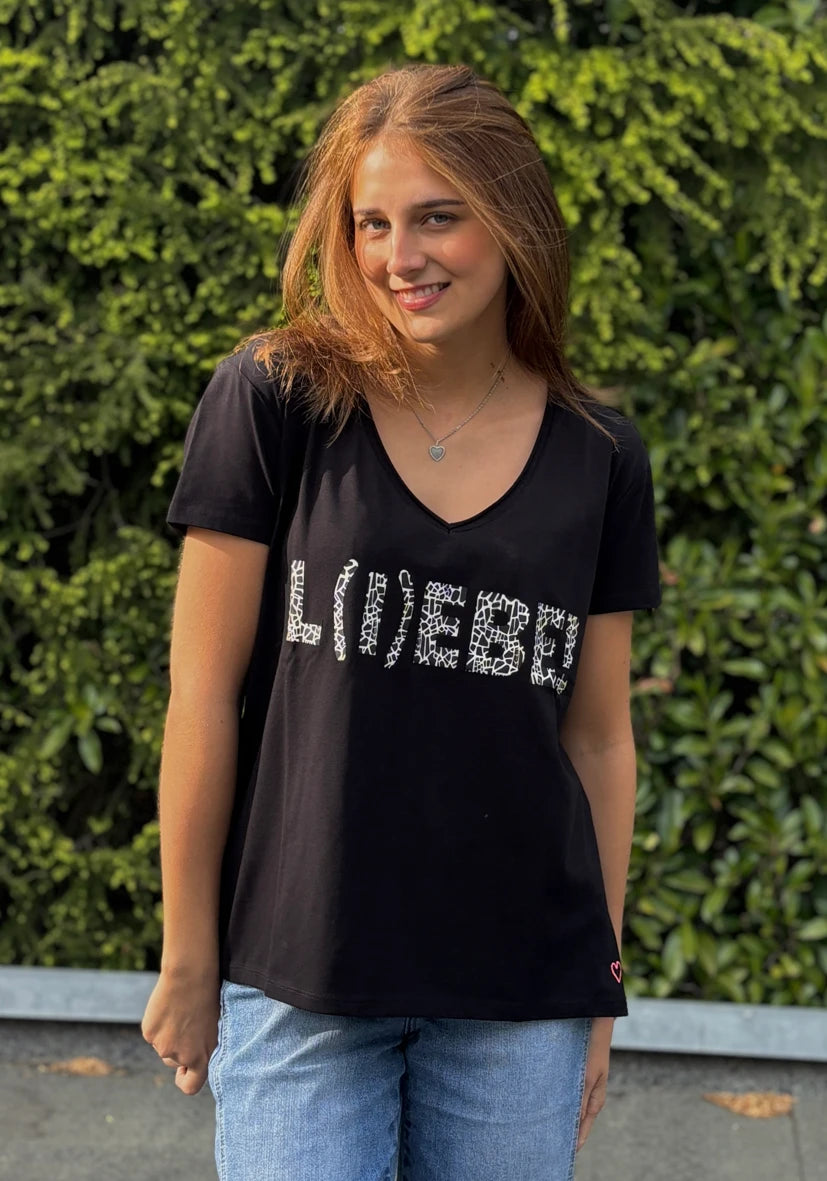 V-Neck T-Shirt L(I)EBE Snake - schwarz