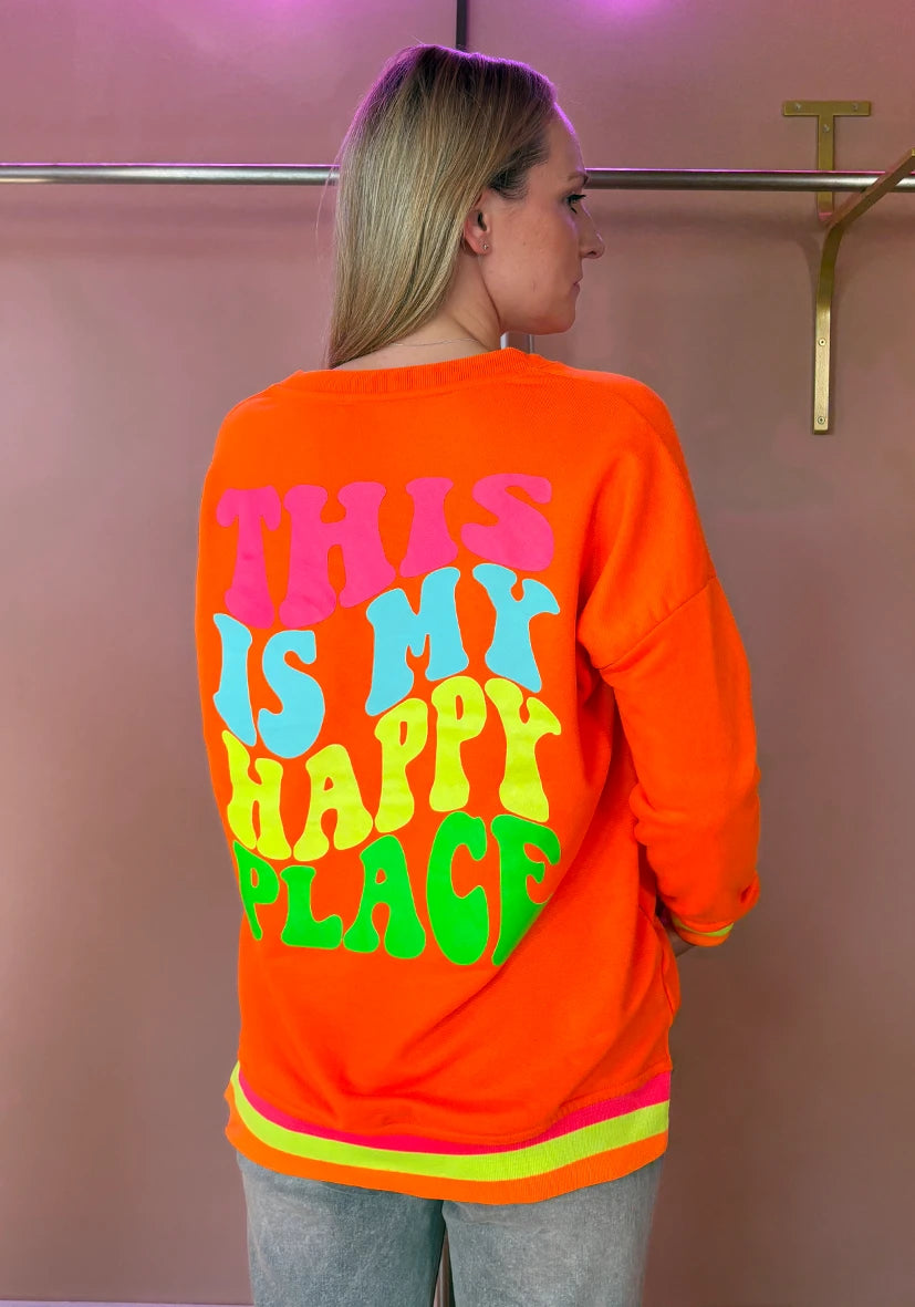 V-Neck This is my happy place - neonorange