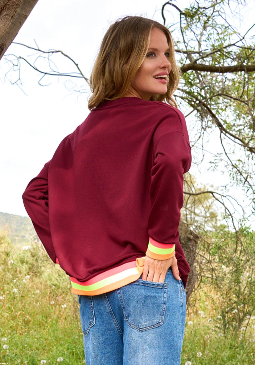 V-Neck long Hello! - bordeaux