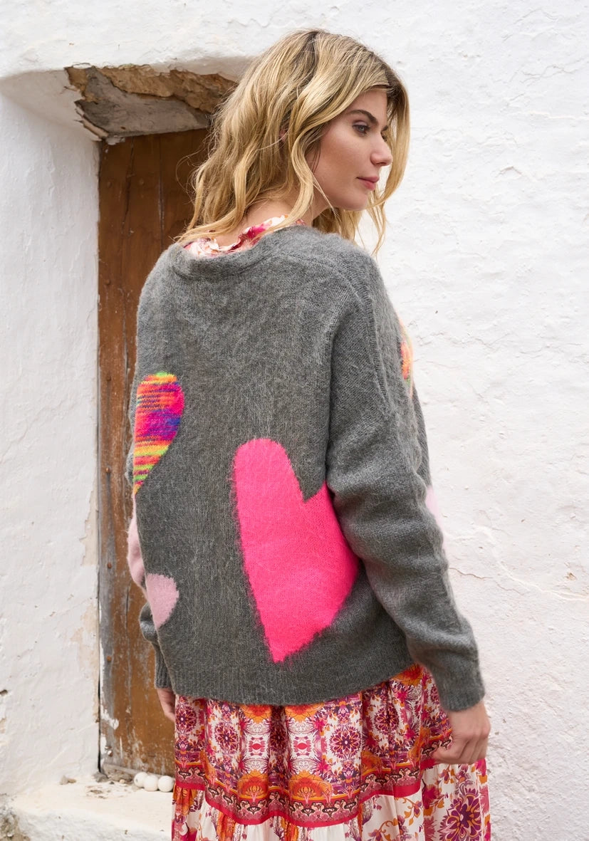 Cardigan Hearts - grau
