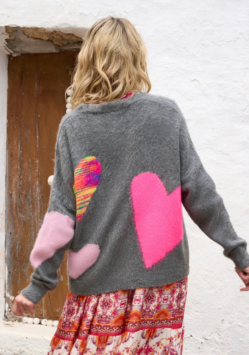 Cardigan Hearts - grau