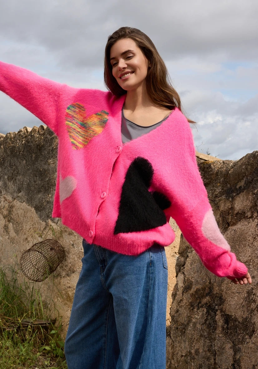 Cardigan Hearts - neonpink