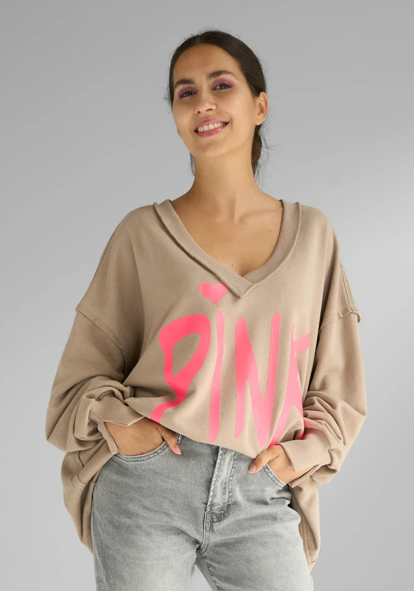 V-Neck wide Pink - sand