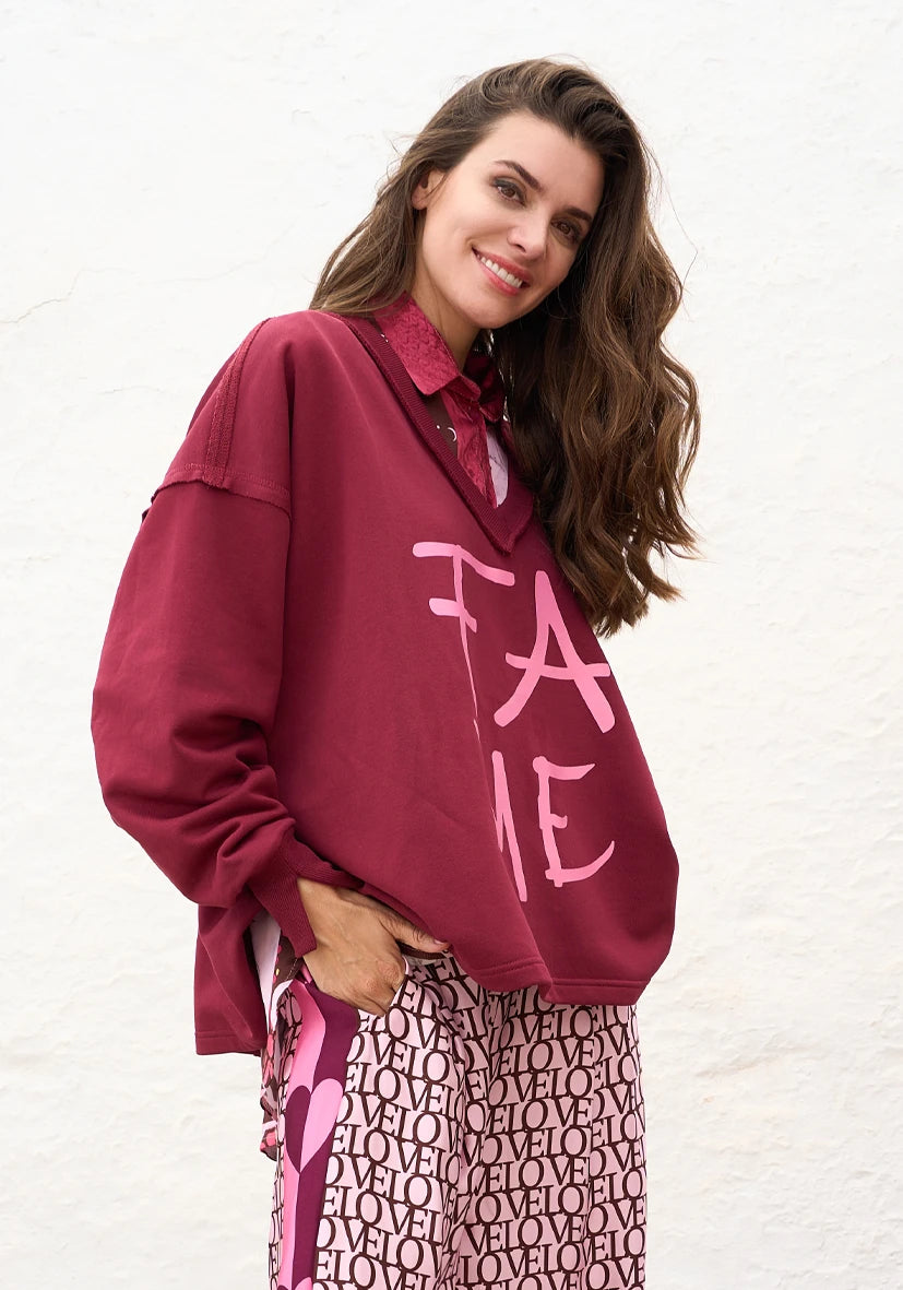 V-Neck wide Fame - bordeaux