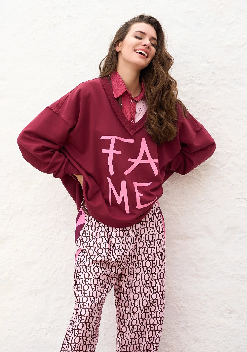V-Neck wide Fame - bordeaux