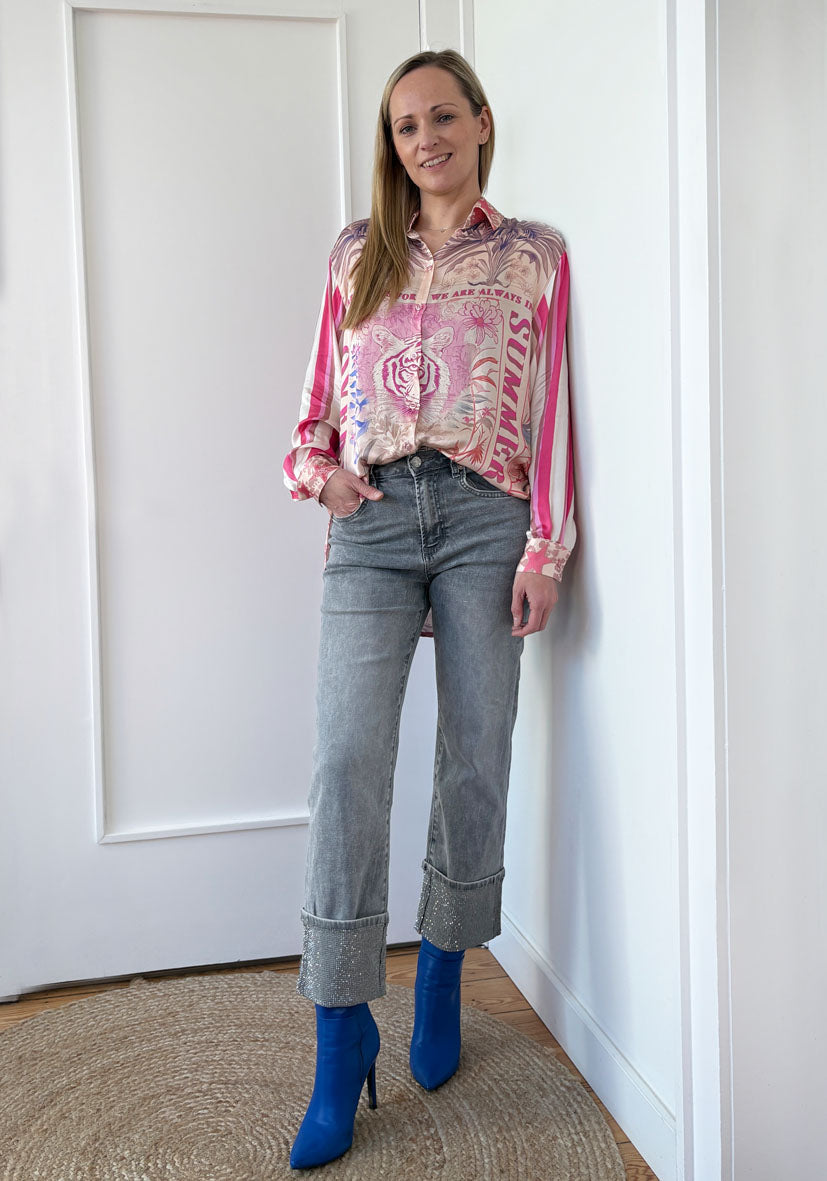 Straight Jeans Strass - lightgrey
